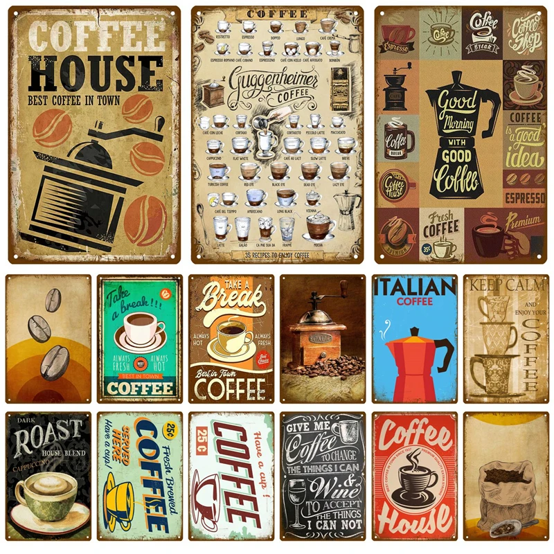 Vintage Collectible Plates - Metalen bord, retro decoratie, koffie, vintage